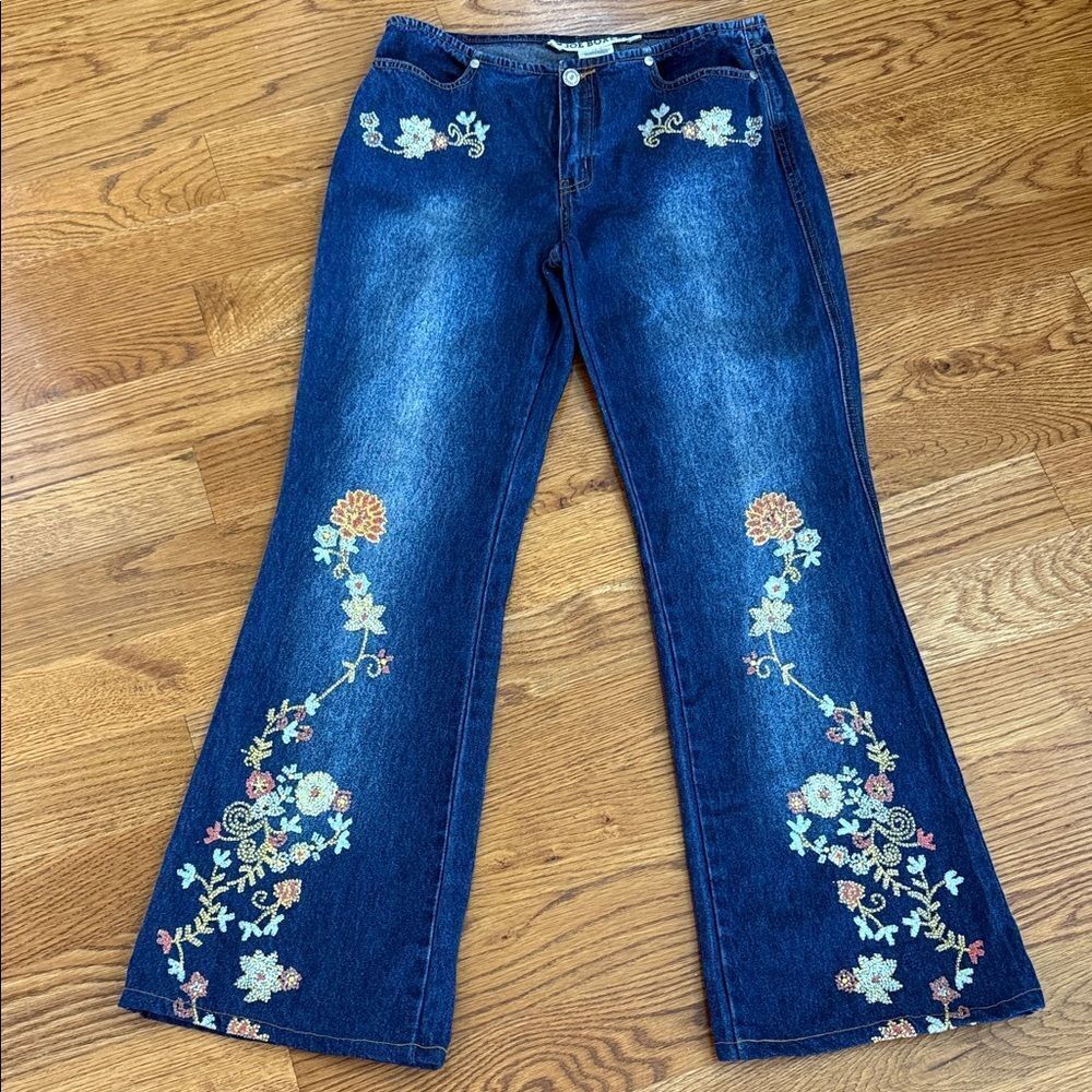 Joe Boxer Vintage Y2K Rhinestone Sparkling Floral Bootcut Jeans Women’s Size 9